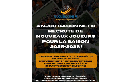 Anjou Baconne FC recrute de nouveaux joueurs